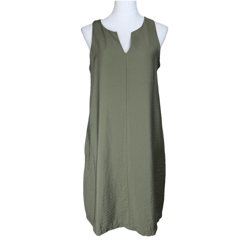 Banana‎ Replublic Sleeveless Shift Dress M Green Satin Pockets Minimalist Classy